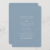 ミニマモダンリストのフル結婚ネームの埃っぽい青 招待状 (正面/裏面)