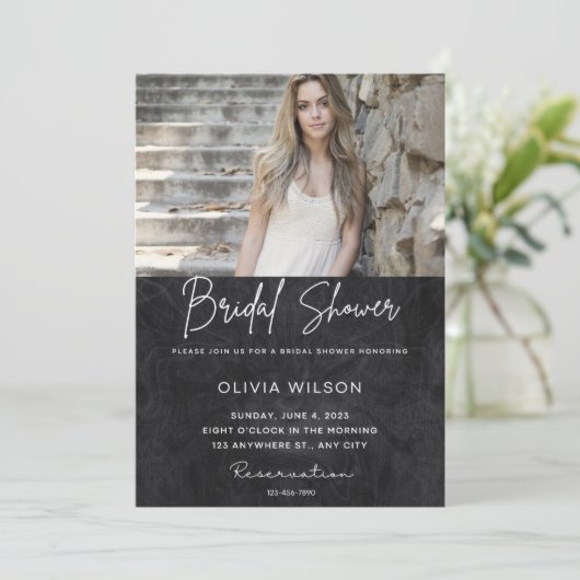 ミニマモダンリストのブライダルシャワー写真の招待 招待状 (スタンド正面)