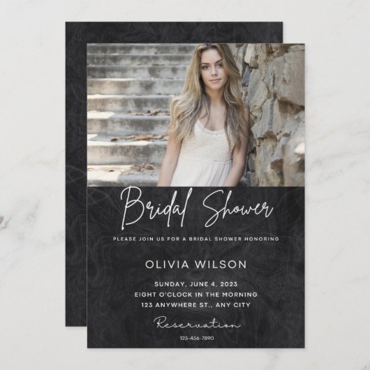 ミニマモダンリストのブライダルシャワー写真の招待 招待状 (正面/裏面)