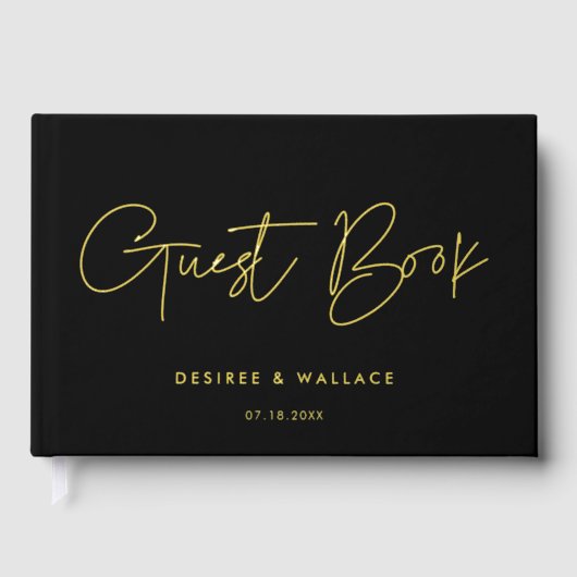 ミニマモダンリストのブラックと金ゴールド結婚ズ ゲストブック (正面)