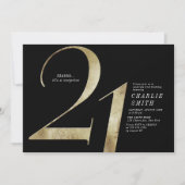 ミニマモダンリストのブラックと金ゴールド21歳の誕生日 招待状 (正面)