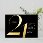 ミニマモダンリストのブラックと金ゴールド21歳の誕生日 箔招待状 (立ち正面)