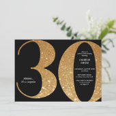 ミニマモダンリストのブラックと金ゴールド30歳の誕生日 招待状 (スタンド正面)