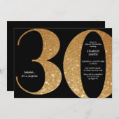 ミニマモダンリストのブラックと金ゴールド30歳の誕生日 招待状 (正面/裏面)