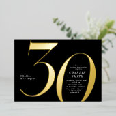 ミニマモダンリストのブラックと金ゴールド30歳の誕生日 箔招待状 (立ち正面)