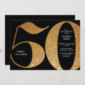 ミニマモダンリストのブラックと金ゴールド50歳の誕生日 招待状 (正面/裏面)