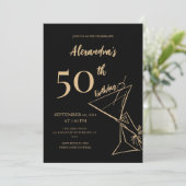 ミニマモダンリストのブラックと金ゴールド50歳の誕生日 招待状 (スタンド正面)
