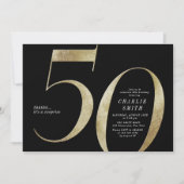 ミニマモダンリストのブラックと金ゴールド50歳の誕生日 招待状 (正面)