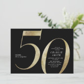 ミニマモダンリストのブラックと金ゴールド50歳の誕生日 招待状 (スタンド正面)