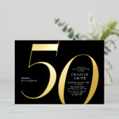 ミニマモダンリストのブラックと金ゴールド50歳の誕生日 箔招待状 (立ち正面)