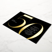 ミニマモダンリストのブラックと金ゴールド50歳の誕生日 箔招待状 (回転した状態)