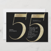 ミニマモダンリストのブラックと金ゴールド55歳の誕生日 招待状 (正面)