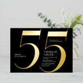 ミニマモダンリストのブラックと金ゴールド55歳の誕生日 箔招待状 (立ち正面)