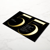 ミニマモダンリストのブラックと金ゴールド55歳の誕生日 箔招待状 (回転した状態)