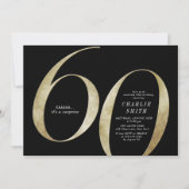 ミニマモダンリストのブラックと金ゴールド60歳の誕生日 招待状 (正面)
