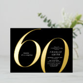 ミニマモダンリストのブラックと金ゴールド60歳の誕生日 箔招待状 (立ち正面)