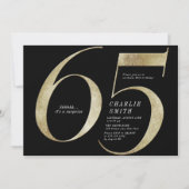 ミニマモダンリストのブラックと金ゴールド65歳の誕生日 招待状 (正面)