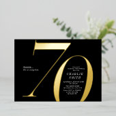 ミニマモダンリストのブラックと金ゴールド70歳の誕生日 箔招待状 (立ち正面)
