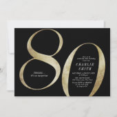 ミニマモダンリストのブラックと金ゴールド80歳の誕生日 招待状 (正面)