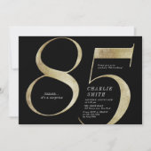ミニマモダンリストのブラックと金ゴールド85歳の誕生日 招待状 (正面)