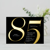 ミニマモダンリストのブラックと金ゴールド85歳の誕生日 箔招待状 (立ち正面)