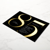 ミニマモダンリストのブラックと金ゴールド85歳の誕生日 箔招待状 (回転した状態)