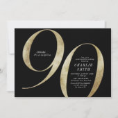 ミニマモダンリストのブラックと金ゴールド90歳の誕生日 招待状 (正面)
