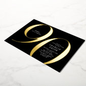 ミニマモダンリストのブラックと金ゴールド90歳の誕生日 箔招待状 (回転した状態)