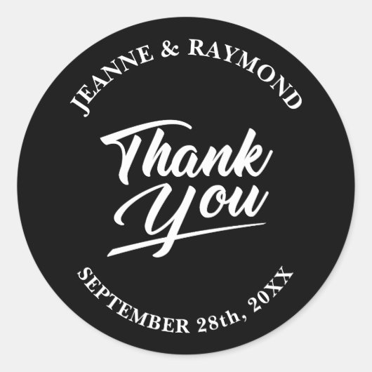 ミニマモダンリストのブラック結婚ズ・サンキュー ラウンドシール (正面)