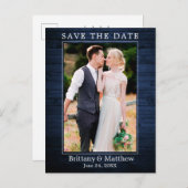 ミニマモダンリストのブルーウッド日付を保存 ポストカード (正面/裏面)