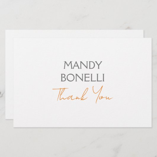 ミニマモダンリストのプレインパーソナライズされたありがとう 便箋 (正面/裏面)