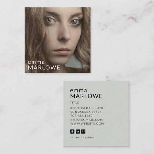 ミニマモダンリストのプロフェッショナルスタイリッシュ写真 スクエア名刺 (正面/裏面)