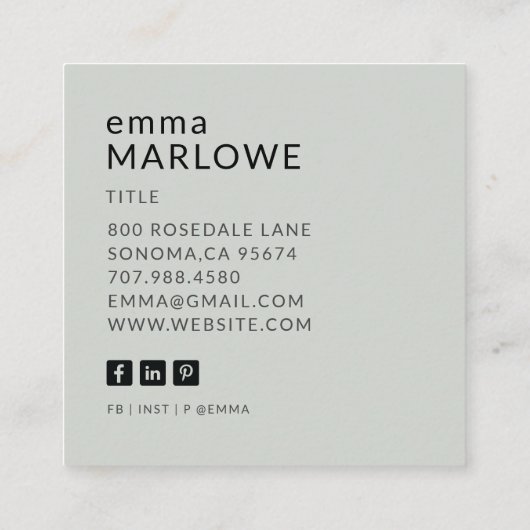 ミニマモダンリストのプロフェッショナルスタイリッシュ写真 スクエア名刺 (裏面)