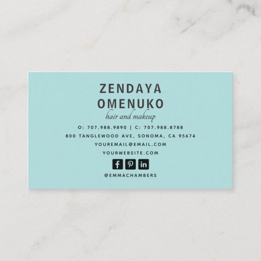 ミニマモダンリストのヘアメイクアップアーティスト写真広場 名刺 (裏面)