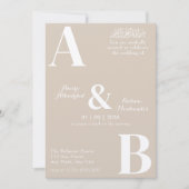ミニマモダンリストのベージュとホワイトイスラム結婚教徒 招待状 (正面)