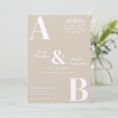 ミニマモダンリストのベージュとホワイトイスラム結婚教徒 招待状 (スタンド正面)