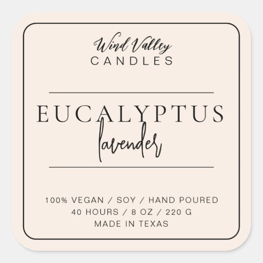 ミニマモダンリストのベージュアイボリーキャンドルラベル スクエアシール (正面)