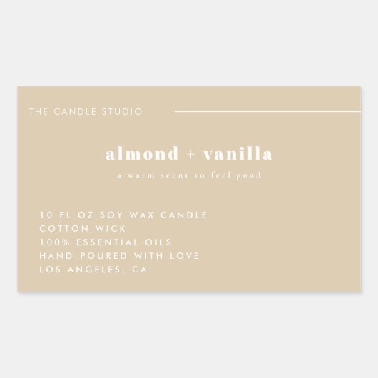 ミニマモダンリストのベージュ包装キャンドル化粧品 長方形シール (正面)