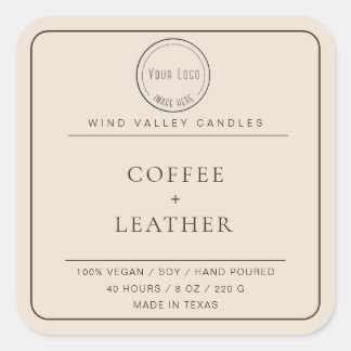 ミニマモダンリストのベージュ茶色のロゴキャンドルラベル スクエアシール