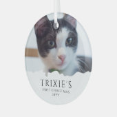 ミニマモダンリストのペットキャットの初めてのクリスマス写真 ガラスオーナメント (正面左)