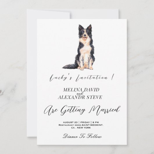ミニマモダンリストのペットドッグ結婚写真 招待状 (正面)
