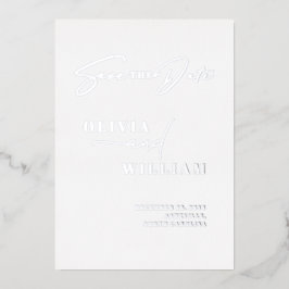 ミニマモダンリストのホワイトシルバー日付を保存 箔招待状