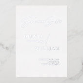 ミニマモダンリストのホワイトシルバー日付を保存 箔招待状 (正面)
