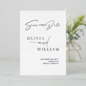 ミニマモダンリストのホワイトシルバー日付を保存 箔招待状 (立ち正面)