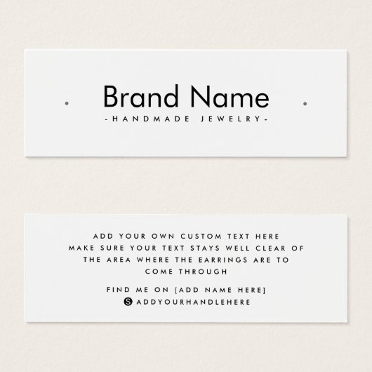 ミニマモダンリストのホワイトスタッドイヤリング表示カード (正面&裏面)