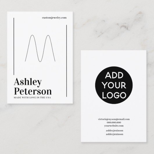 ミニマモダンリストのホワイトブラックフォントリング表示 名刺 (正面/裏面)