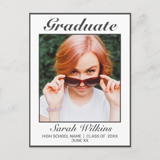 ミニマモダンリストのホワイト卒業発表 ポストカード (正面)