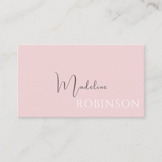 ミニマモダンリストのボホ淡い色のピンク文字 名刺 (正面)
