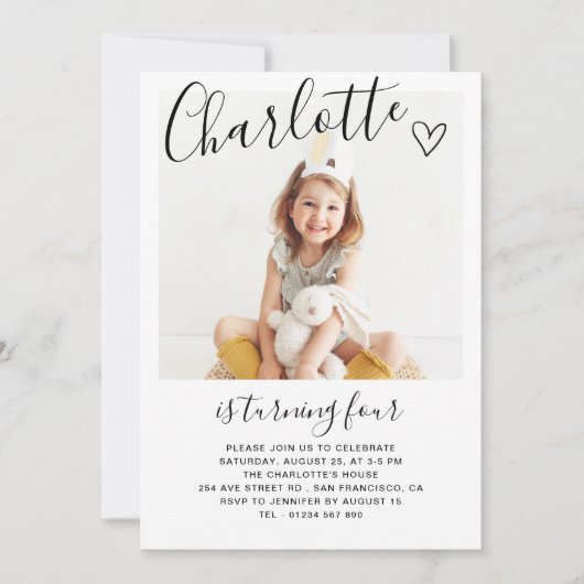 ミニマモダンリストのボホ4th誕生日の写真 招待状 (正面)