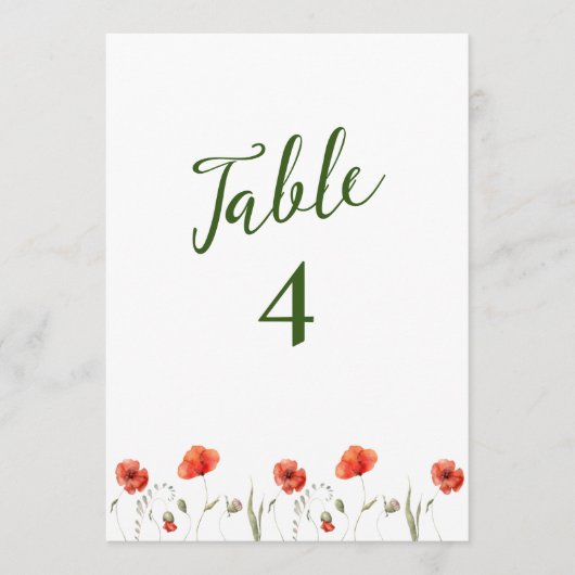 ミニマモダンリストのポピー結婚ズのテーブル番号 招待状 (正面)